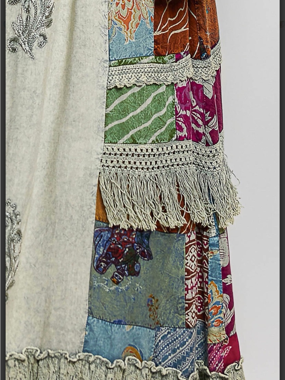 POL One of a Kind Patchwork Embroidered Ruffled Maxi Skirt Sage Multi - Picture 7 of 8